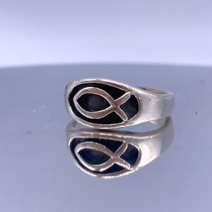 Vintage Sterling Silver Christian Fish Ring